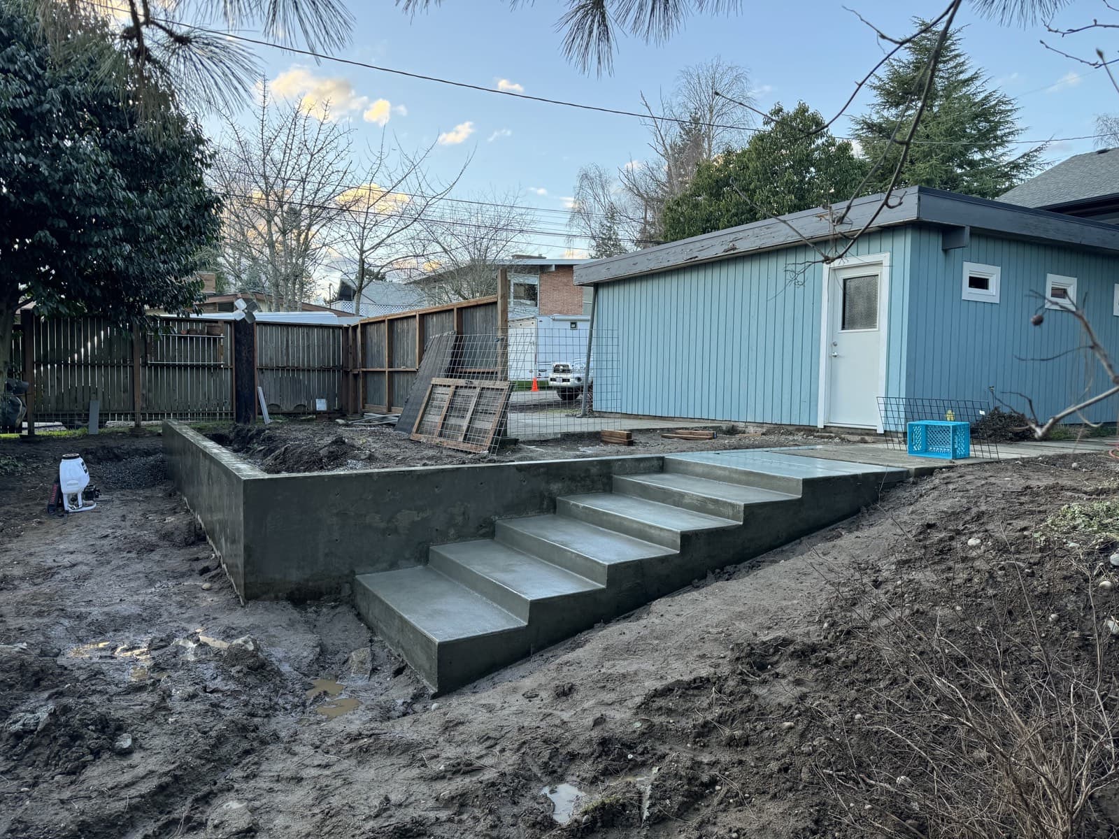 Front walkway, blue house